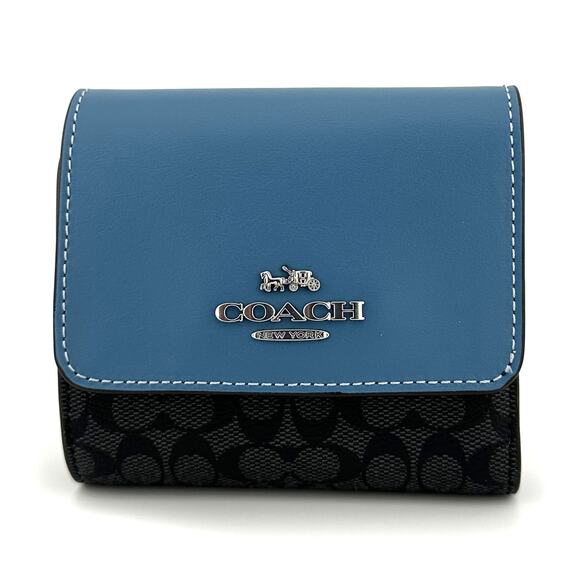 Coach Small Trifold Wallet Colorblock Micro Signature Canvas Light Mist CF369 - Picture 1 of 7